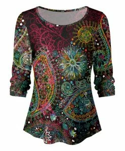 Lily | Black & Green Geometric Three-Quarter Sleeve Boatneck Top - Women & Plus