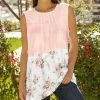 Lily | White & Pink Floral Pleated Sleeveless Tunic - Women