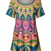 Lily | Pink & Blue Geometric Pleated Short-Sleeve Tunic - Women