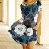 Lily | Teal & Gray Floral Swing Dress - Plus