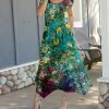 Lily | Turquoise & Green Floral Scoop-Neck Handkerchief Maxi Dress - Plus