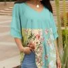 Lily | Aqua & Green Patchwork Floral Ruffle-Sleeve Tunic - Plus