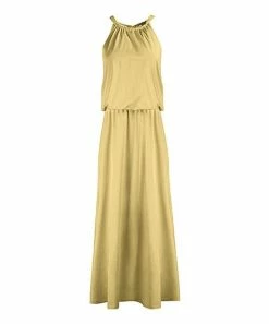 Lily | Yellow Cream Sleeveless Blouson Maxi Dress - Plus