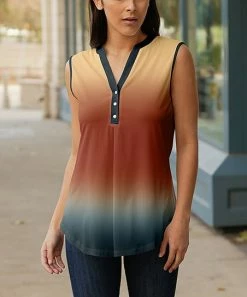 Lily | Rust & Navy Ombré Sleeveless Button-Front Tunic - Plus