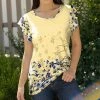 Lily | Yellow & Blue Floral Flutter-Sleeve Tunic - Women