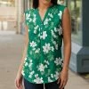 Lily | Green & White Floral Sleeveless Button-Front Tunic - Women