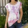 Lily | Pink & Purple Abstract Flutter-Sleeve Tunic - Women