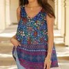 Lily | Blue & Red Floral Sleeveless V-Neck Tunic - Plus