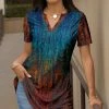 Lily | Blue & Rust Abstract Velvet Notch Neck Tunic - Plus