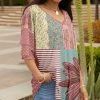 Lily | Mauve & Teal Patchwork Floral Ruffle-Sleeve V-Neck Tunic - Women