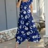 Lily | Navy & White Floral Short-Sleeve Handkerchief Maxi Dress - Women