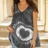 Lily | Gray Leopard Tie-Dye Heart Sleeveless V-Neck Tunic - Women