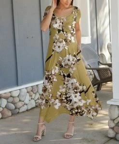 Lily | Beige & Micah Floral Short-Sleeve Handkerchief Maxi Dress - Women