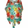 Lily | Red & Turquoise Floral V-Neck Cape Sleeve Tunic - Women