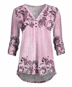 Lily | Pink & Black Floral Button-Accent V-Neck Tunic - Women & Plus