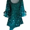 Lily | Teal Sparkle Print Tie-Sleeve Asymmetric-Hem Tunic - Plus