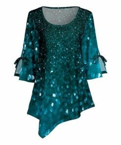 Lily | Teal Sparkle Print Tie-Sleeve Asymmetric-Hem Tunic - Plus