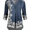 Lily | Blue & Cream Floral Button-Accent V-Neck Tunic - Women