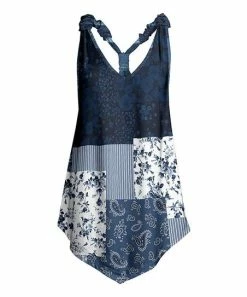Lily | Navy & White Patchwork Paisley Racerback Tunic - Plus