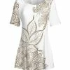 Lily | White & Brown Floral Short-Sleeve Boatneck Tunic - Women & Plus