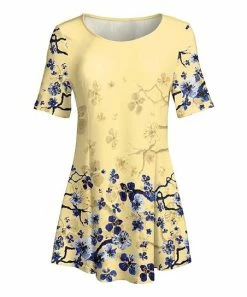 Lily | Yellow & Blue Floral Short-Sleeve Boatneck Tunic - Women & Plus