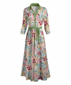 Lily | Red & Green Floral Tie-Waist Shirt Dress - Women