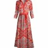 Lily | Red & White Arabesque Button-Front Tie-Waist Shirt Dress - Women