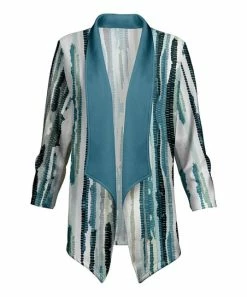 Lily | Blue & White Abstract Lapel Open Blazer - Plus
