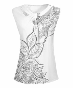 Lily | White & Gray Floral Twist Cutout-Neck Sleeveless Tunic