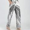 Lily | Gray & White Tropical Leaf Pocket Straight-Leg Pants - Women & Plus