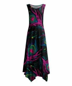 Lily | Black & Purple Peacock Handkerchief Maxi Dress - Plus