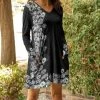 Lily | Black & White Flower Pocket Long-Sleeve Shift Dress - Women