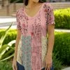 Lily | Pink & Blue Floral Patchwork V-Neck Tunic - Women