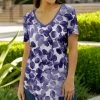 Lily | Purple & White Floral V-Neck Tunic - Plus