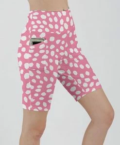 Lily | Rose & White Cheetah Pocket Wide-Waistband Bike Shorts - Women