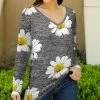 Lily | Gray & White Heather Daisies Deep V-Neck Asymmetrical Top - Plus