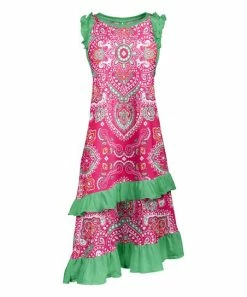 Lily | Fuchsia & Mint Mandala Ruffle-Accent Sleeveless Asymmetrical Dress - Women