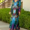 Lily | Blue & Red Abstract Hooded Maxi Dress - Plus