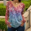 Lily | Red & Aqua Ombre Leaf Long-Sleeve V-Neck Tunic - Plus
