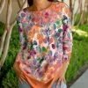 Lily | Orange & White Floral Curved-Hem Boatneck Tunic - Women