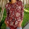 Lily | Red & Gold Floral Curved-Hem Boatneck Tunic - Plus
