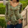 Lily | Orange & Green Medallion Long-Sleeve V-Neck Tunic - Plus