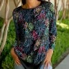 Lily | Black & Blue Floral Curved-Hem Boatneck Tunic - Women