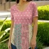 Lily | Pink & Green Polka Dot Patchwork Short-Sleeve V-Neck Tunic - Plus