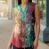 Lily | Turquoise & Pink Watercolor Sleeveless Button-Front Tunic - Women