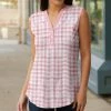 Lily | Rose & White Plaid Sleeveless Button-Front Tunic - Women