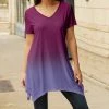Lily | Purple & Lavender Ombré V-Neck Sidetail Tunic - Women