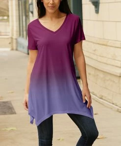 Lily | Purple & Lavender Ombré V-Neck Sidetail Tunic - Women