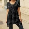 Lily | Black & White Dot V-Neck Sidetail Tunic - Women & Plus