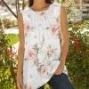 Lily | White & Pink Rose Pleated Sleeveless Tunic - Plus
